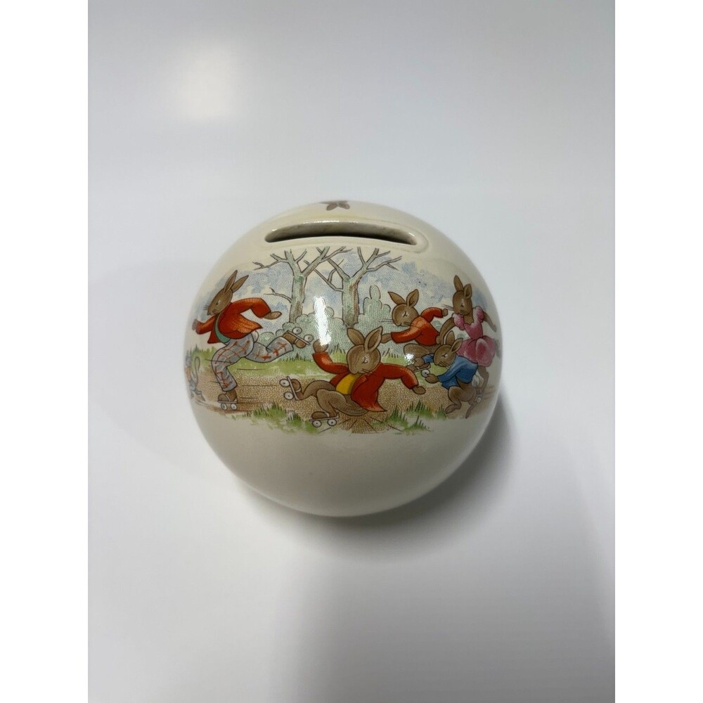Royal Doulton Bunnykins 1936 Money Box Coin Bank Round Globe Hobby Horse England